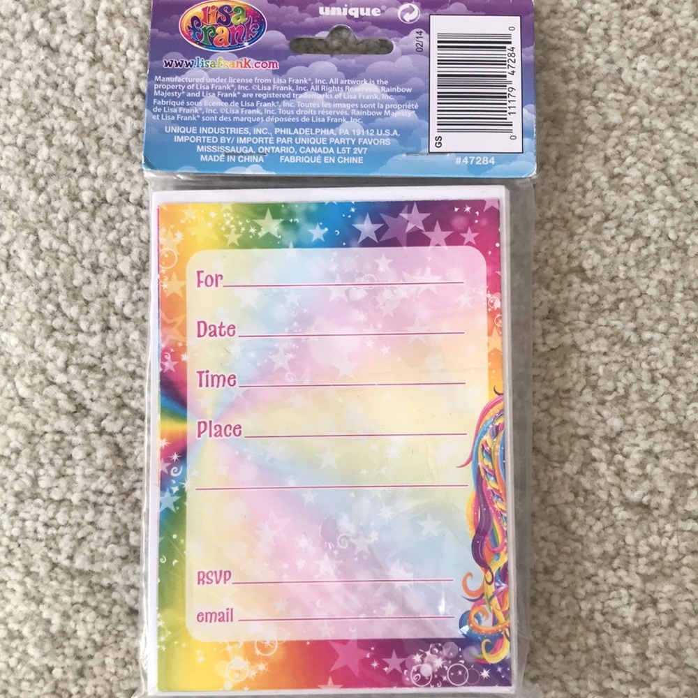 BRAND NEW Lisa Frank 8 invitations with envelopes - Picture 2 of 2